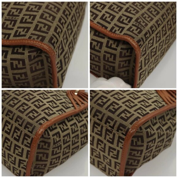 FENDI Zucchino Canvas Hand Bag Brown Gold Auth sw308 - Picture 14 of 16